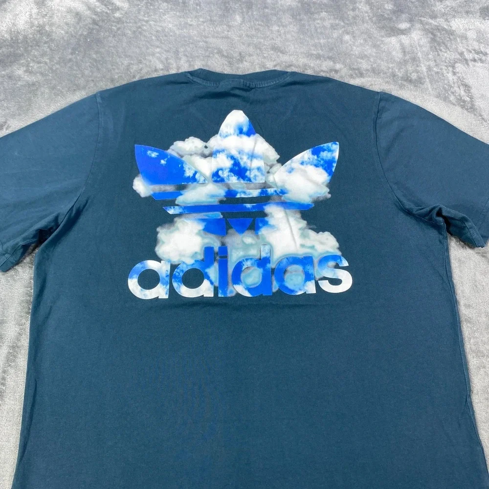 Adidas Originals Shirt Men's Medium Blue Cloud Trefoil Graphic Streetwear Tee